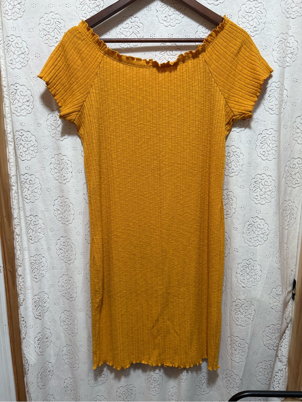 No Boundaries Mustard Ribbed Off Shoulder Button Dress XXL 2X - Picture 5 of 5